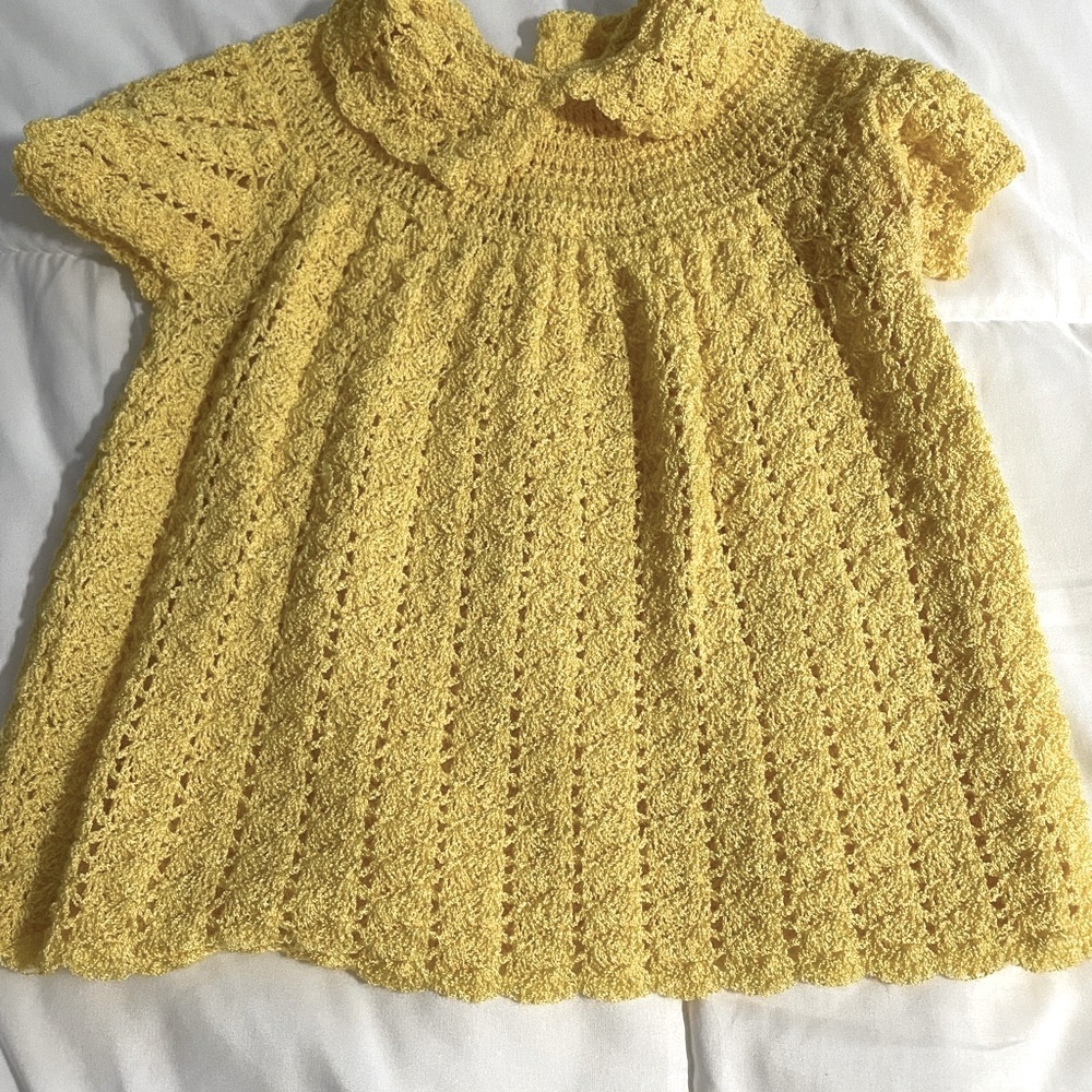 Vintage hand-crocheted size 12 mos yellow dress